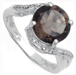 Stunning Womens White Gold Rhodium Over Sterling Silver 2.43 CTW Smokey Topaz